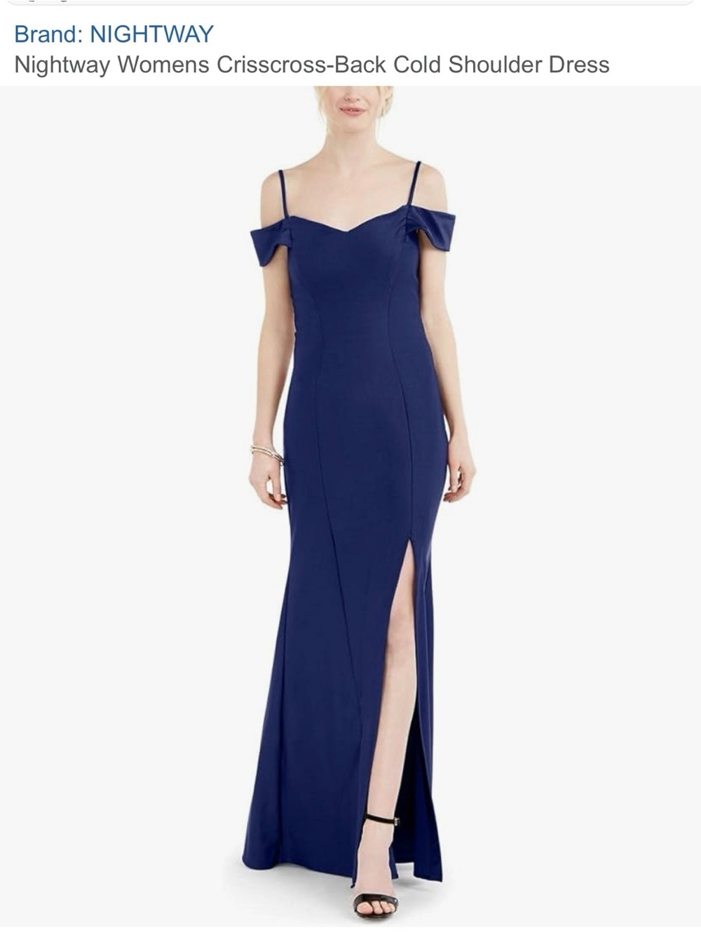 Night Way Collections Navy Cold-Shoulder Maxi Dress with Thigh Slit